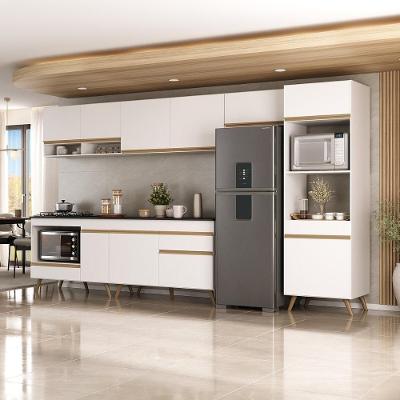 Cozinha Modulada Completa 357cm 6 Peças Com Balcão Para Cooktop Veneza Multimóveis Mp2272 Branco Dourado