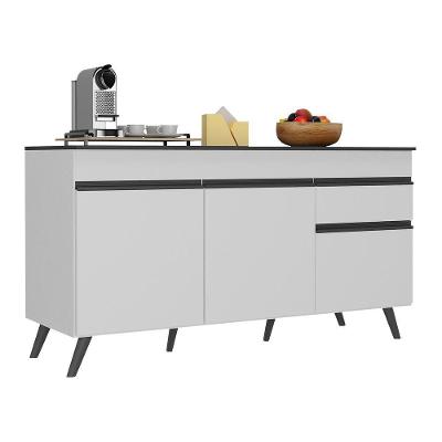 Balcão Cozinha Gabinete Pia 150cm 3 Portas 1 Gaveta Veneza Multimóveis V3740 Branco/preto Branco/preto