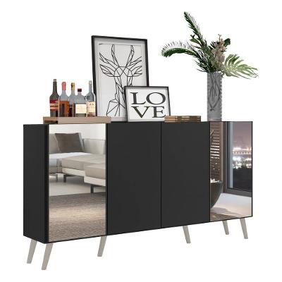 Aparador Buffet 4 Portas Com Espelho Retrô Vegas V3562 Preto/Branco Preto/Branco
