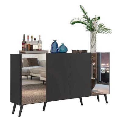 Aparador Buffet com Espelho e Pés Retrô Preto