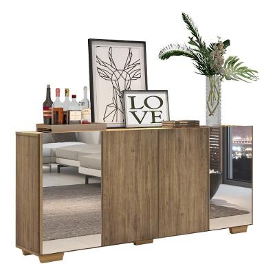 Aparador Buffet 4 Portas Com Espelho E Pés Quadrados Multimóveis V3563 Rustic/natural Rustic/natural