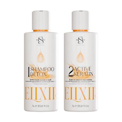 Kit Escova Progressiva S&o Active Keratin Elixir + Shampoo Detox 1 Litro