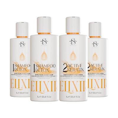 Kit 2 Escovas Progressivas S&o Active Keratin Elixir + 2 Shampoos Detox 1 Litro