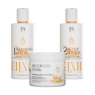 Kit Escova Progressiva S&o Active Keratin Elixir + Shampoo Detox 1l + Máscara Recovery Elixir 500g