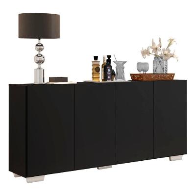 Aparador Buffet 4 Portas com Pés Quadrados Preto/branco