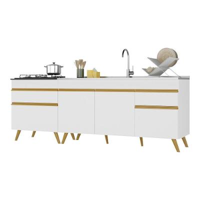 Kit Com 2 Balcões De Cozinha 150cm E 70cm Veneza Multimóveis V2073 Branco/dourado Branco/dourado