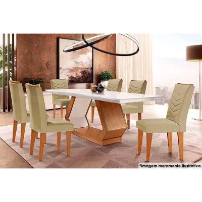 Sala De Jantar Completa Alvorada C- Tampo Madeirado C- Vidro 180x90cm E 6 Cadeiras Londrina Capuccino-linho Bege - Rufato