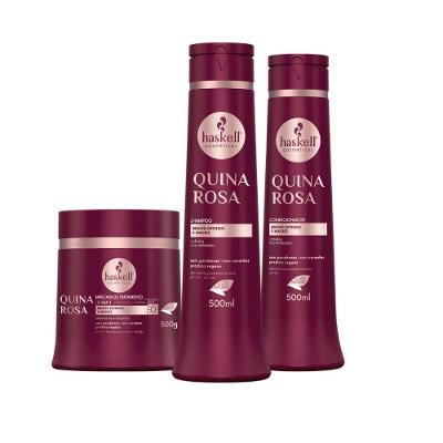 Kit Shampoo Condicionador E Máscara Quina Rosa Brilho Intenso E Maciez Haskell 500ml