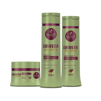 Kit Shampoo Condicionador E Máscara Bananeira Pós Química Cabelos Danificados Haskell 300ml