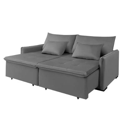 Sofá 3 Lugares New Roma 2 Mts Veludo Cinza Com Molas Bonnel