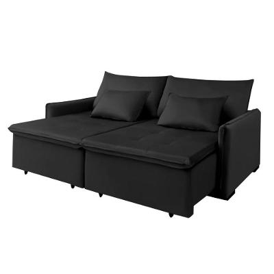 Sofá 2 Lugares New Roma 1.60 Mts Veludo Preto Com Molas Bonnel