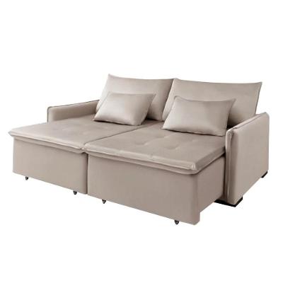 Sofá Cama New Roma 2 Mts Molas Bonnel Veludo Bege