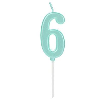 Vela Pick Metalizada Azul Tifany Numero 6 - 1 Un