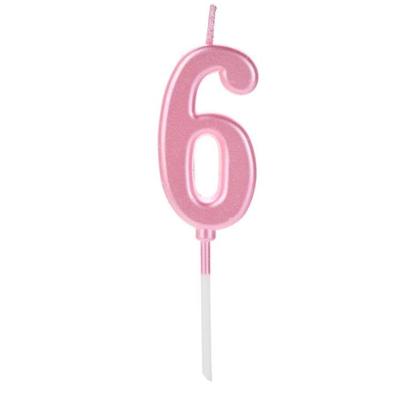 Vela Pick Metalizada Rosa Candy Color Numero 6 - 1 Un