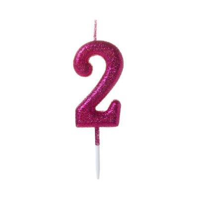 Vela Pequena Glitter Rosa Número 2 - 1 Un