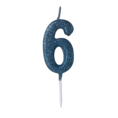 Vela Pequena Glitter Azul Número 6 - 1 Un
