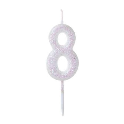 Vela Pequena Glitter Branca Número 8 - 1 Un