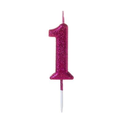 Vela Pequena Glitter Rosa Número 1 - 1 Un