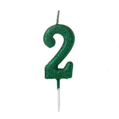Vela Pequena Glitter Verde Número 2 - 1 Un