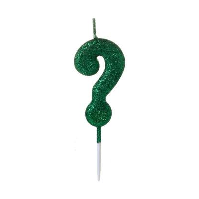 Vela Pequena Glitter Verde Interrogação - 1 Un