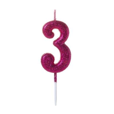 Vela Pequena Glitter Rosa Número 3 - 1 Un