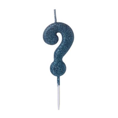Vela Pequena Glitter Azul Interrogação - 1 Un