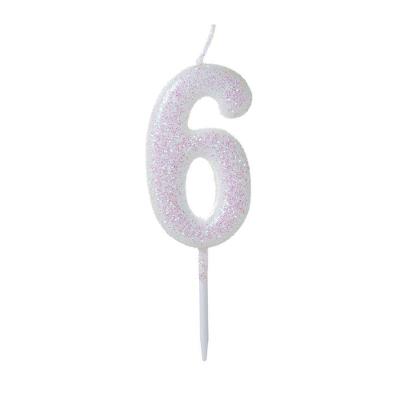 Vela Pequena Glitter Branca Número 6 - 1 Un