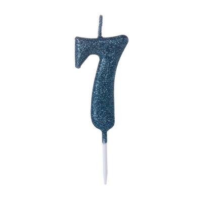 Vela Pequena Glitter Azul Número 7 - 1 Un
