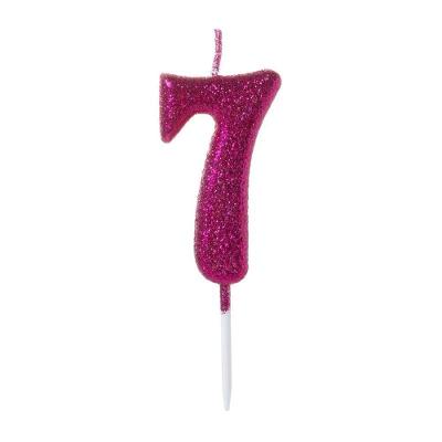 Vela Pequena Glitter Rosa Número 7 - 1 Un