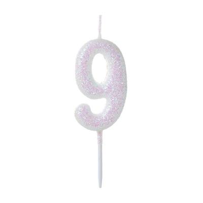 Vela Pequena Glitter Branca Número 9 - 1 Un