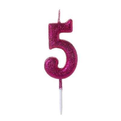 Vela Pequena Glitter Rosa Número 5 - 1 Un