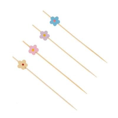 Palito Em Bambu Para Petiscos 12cm Margaridas Coloridas - 20 Un