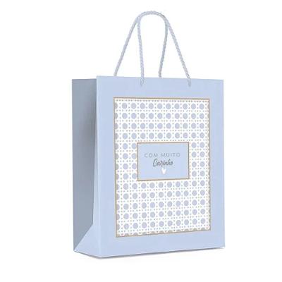 Kit Sacola De Papel Premium Paglia Azul P 23x19x10cm - 10 Un
