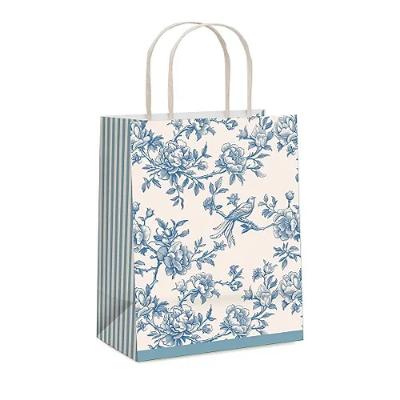 Kit Sacola De Papel Versalhes Azul/marfim G 32x26,5x13cm - 10 Un