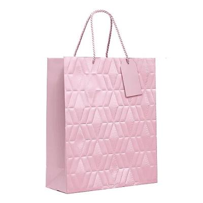 Kit Sacola De Papel Premium Relevo Rosa Bebê G 38x34x15cm - 10 Un