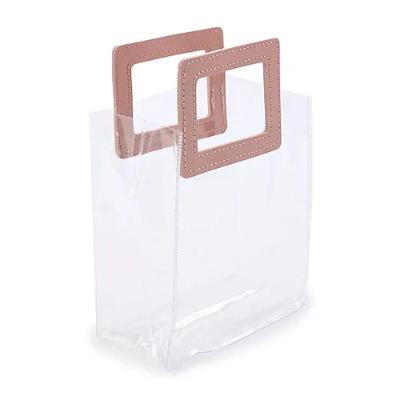 Kit Sacola Pvc Alça Retangular Transparente E Rosa 19,4x17x9cm - 10 Un