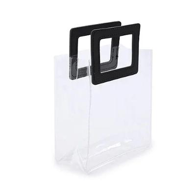 Kit Sacola Pvc Alça Retangular Transparente E Preta 19,4x17x9cm - 10 Un