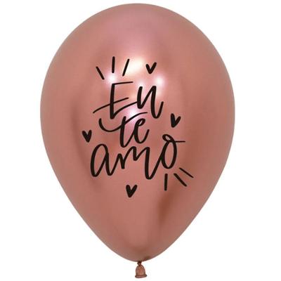 Balão De Látex Reflex Eu Te Amo Rosê Gold R12 - 50 Un