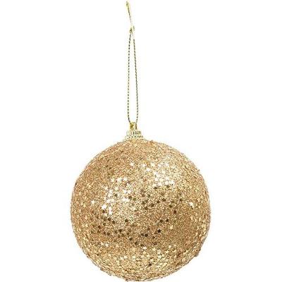 Bola De Natal Com Glitter Ouro Fosco 8cm - 6 Un
