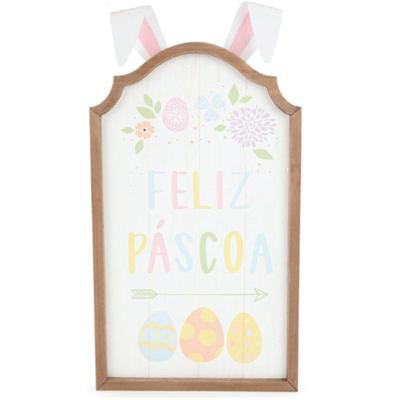 Quadro Decorativo Feliz Páscoa Com Orelha 46,7x25cm - 1 Un