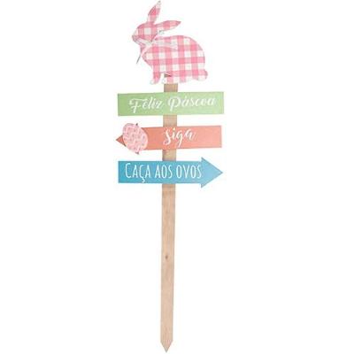 Placa Indicação De Madeira Com Coelho 73x22cm Xadrez - 1 Un