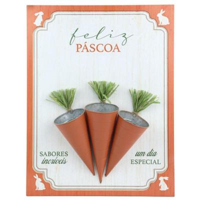 Placa Decorativa De Madeira Com Cenouras Quadrinhos 53x40x11xm - 1 Un
