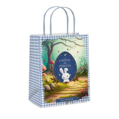 Sacola De Papel Contos De Páscoa M 26x19,5x9,5cm Azul - 10 Un