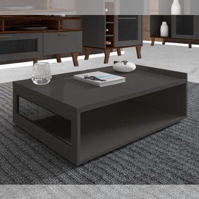 Mesa De Centro Decorativa Para Sala De Estar Em Mdf Com Tela Cinza Régio