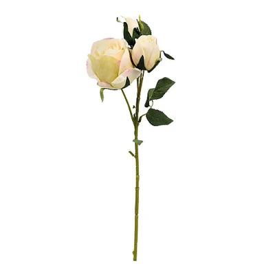 Flores Decorativas Permanentes - Rosa Com Folhas 41cm Rosa Chá-verde - 6 Hastes