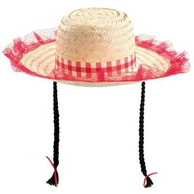 Kit Chapéu Caipirinha De Palha Infantil Com Trança - 12 Un