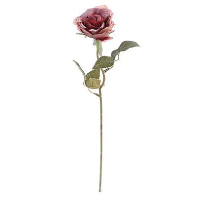 Flores Decorativas Permanentes - Rosa Solitária 38cm Rosa Velho-verde - 6 Hastes