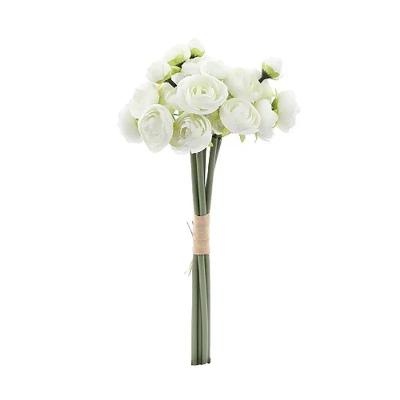 Flores Decorativas Permanentes - Ramalhete De Mini Rosas X19 32cm Branco - 1 Ramalhete