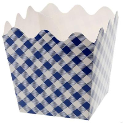 Cachepot De Papel Dobrável Xadrez Junina 9x9cm Azul - 8 Un