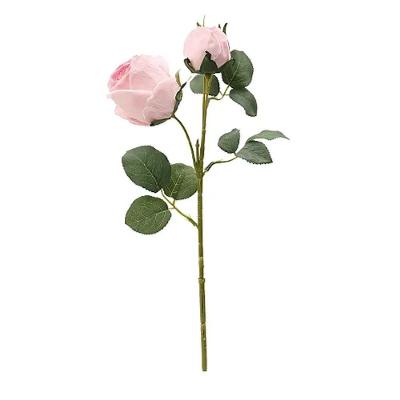 Flores Decorativas Permanentes - Rosa Com Folhas 41cm Rosa-verde - 6 Hastes